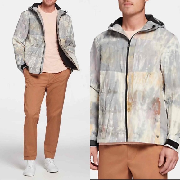 VRST Multicolor Abstract Print Hooded Jacket Medium On Trend Fashion